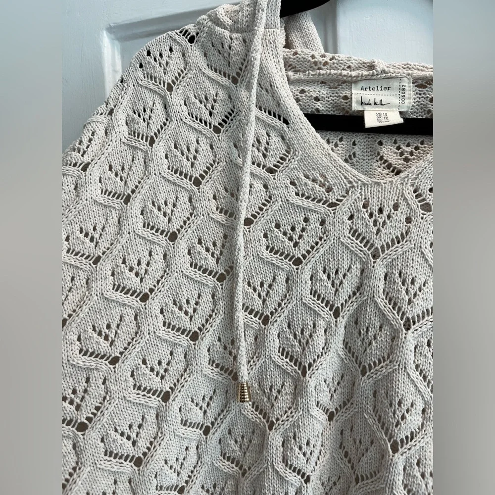 New no tag Artelier Nicole Miller Ivory beige Crochet Hooded Knit Sweater  1x - Picture 12 of 13
